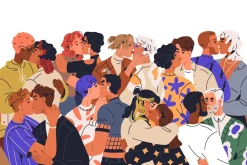 LGBT love couples kissing, hugging