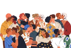 LGBT love couples kissing, hugging