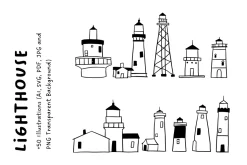 50+ Lighthouse Hand-Drawn Set