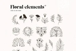 Line floral logo kit. Organic labels