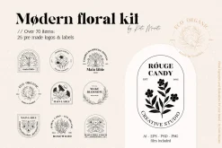 Line floral logo kit. Organic labels