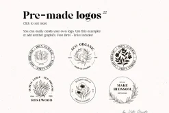Line floral logo kit. Organic labels