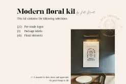 Line floral logo kit. Organic labels