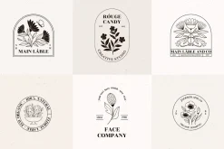 Line floral logo kit. Organic labels