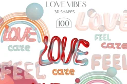 Love Vibes Gradients 3D Shapes