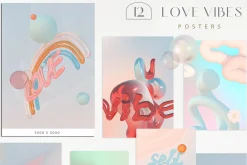 Love Vibes Gradients 3D Shapes
