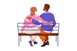 Love couples hugging, back view set