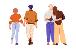 Love couples hugging, back view set