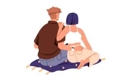 Love couples hugging, back view set