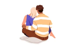 Love couples hugging, back view set