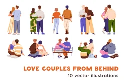 Love couples hugging, back view set