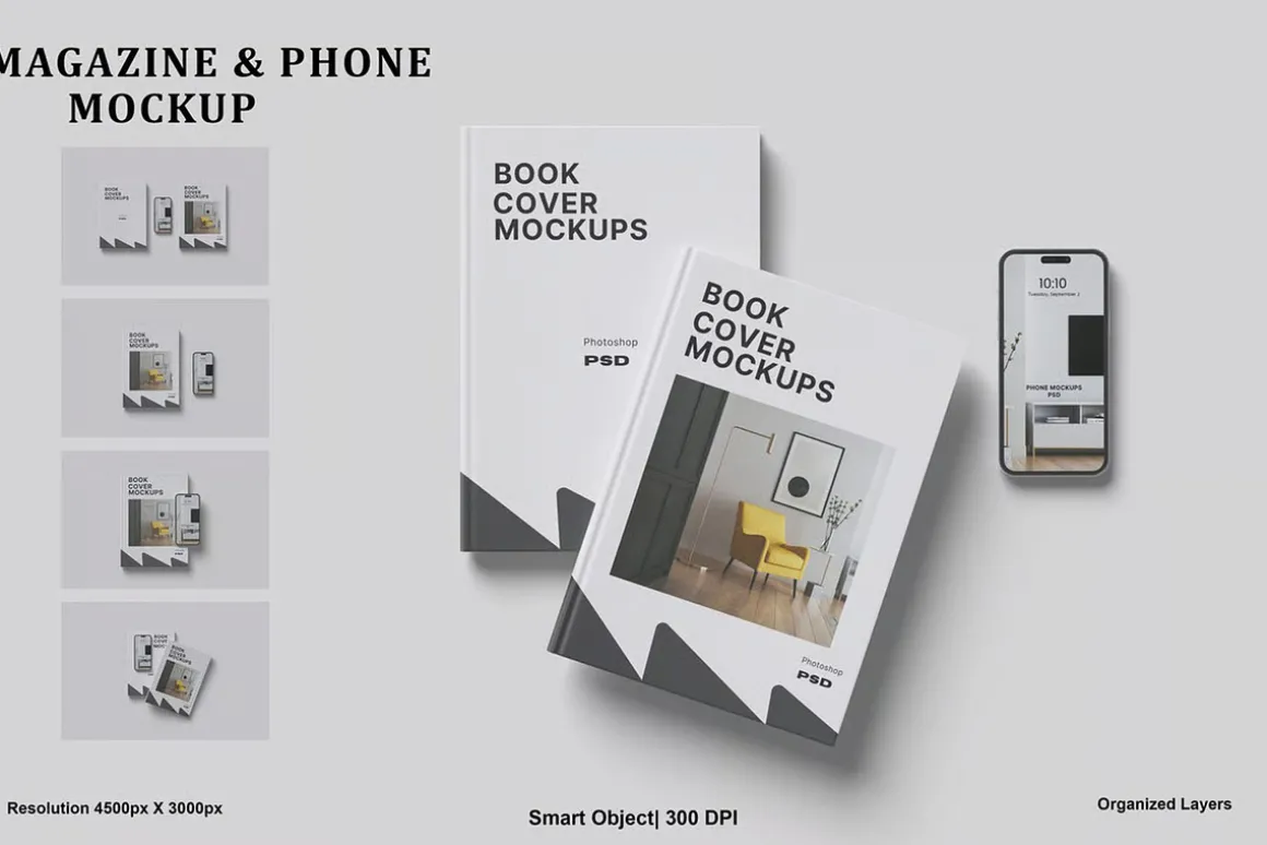 Magazine With Phone Mockup