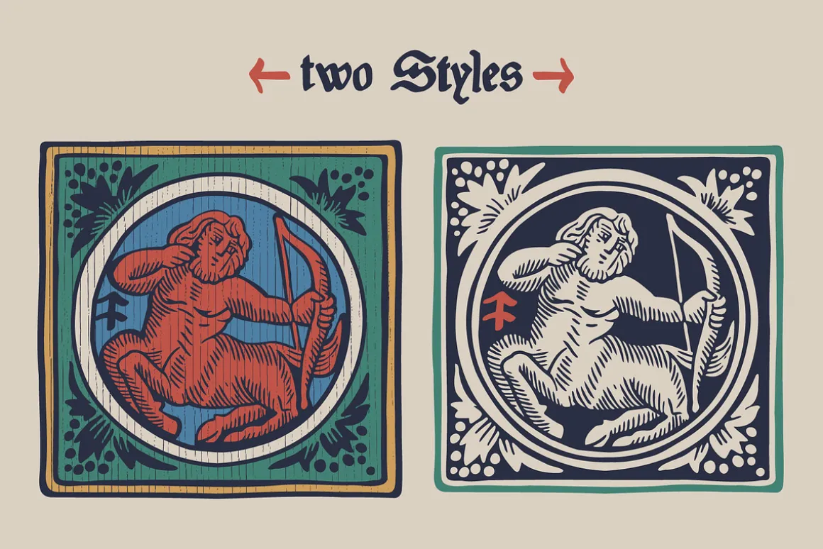 Medieval Zodiac Initials set