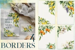 Mediterranean citrus tile watercolor