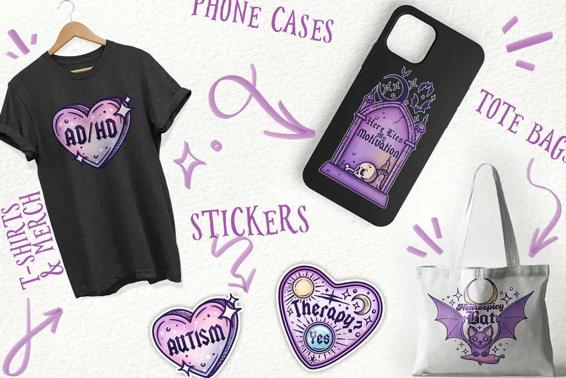 Mental Health Goth Clipart PNG pack