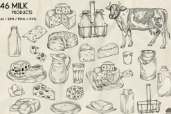 Milk products line art + Procreate