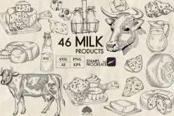 Milk products line art + Procreate