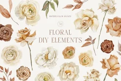 Mocha Mousse watercolor roses bundle