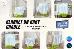 Mockup Blanket on Wooden Baby Cradle