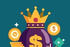 Money bag with crown and coins