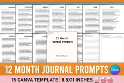 12 Month Journal Prompts Canva