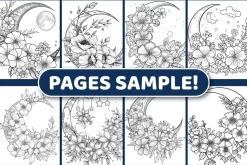 200 Moon and Flowers Coloring Pages