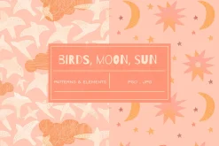 moon sun birds boho patterns