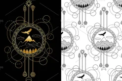 Mountain Tattoo+Seamless Patterns