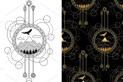 Mountain Tattoo+Seamless Patterns
