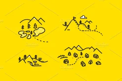 Mountains map, set graphic elements