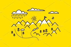 Mountains map, set graphic elements