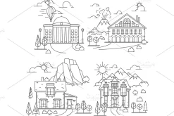 Nature line icon landscapes