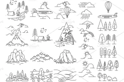 Nature line icon landscapes