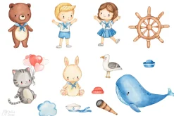 NAUTICAL FRIENDS. Watercolor