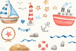 NAUTICAL FRIENDS. Watercolor