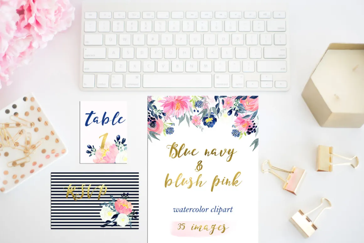 Navy blue & blush pink flowers
