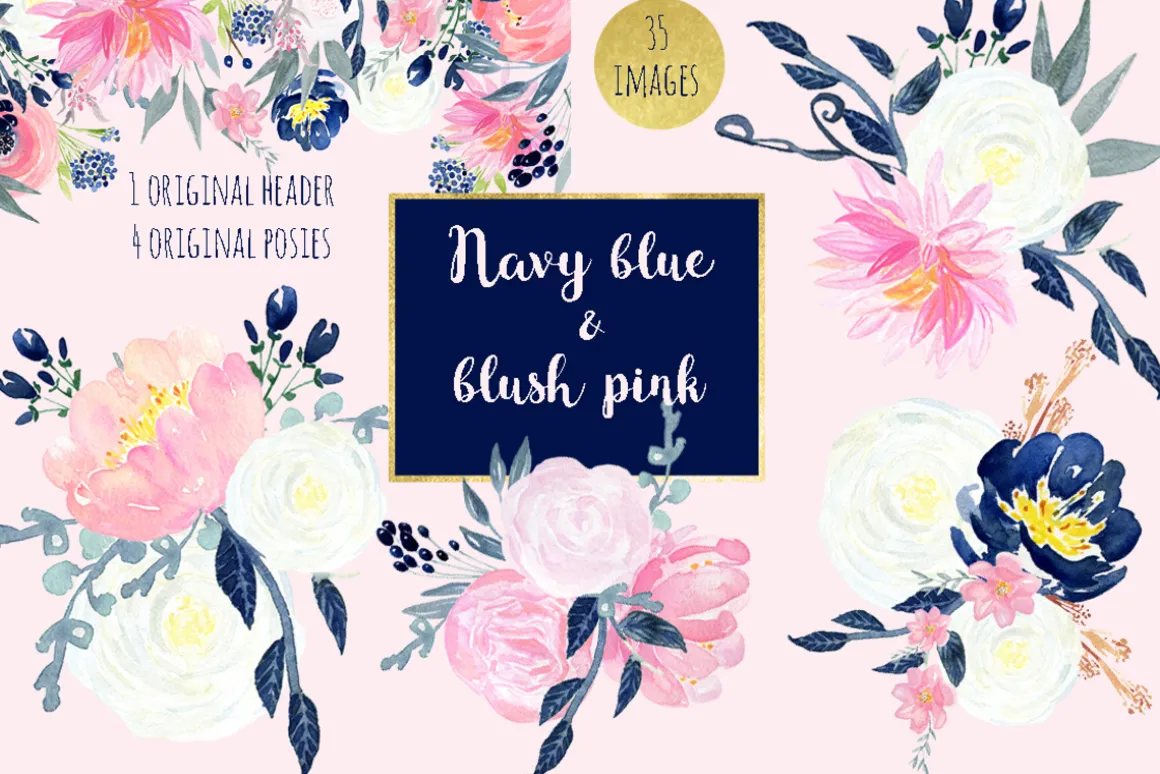 Navy blue & blush pink flowers