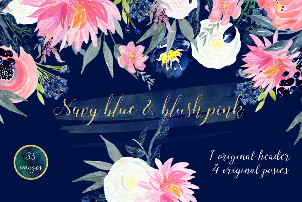Navy blue & blush pink flowers