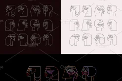 Neon Colors Line Art Vector Avatars