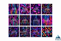 12 Neon Glow Digital Papers