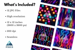 12 Neon Glow Digital Papers