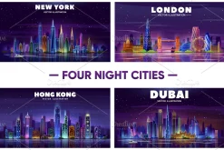 Night cities skyline. Dubai