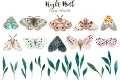 Night Moth. Watercolor Patterns