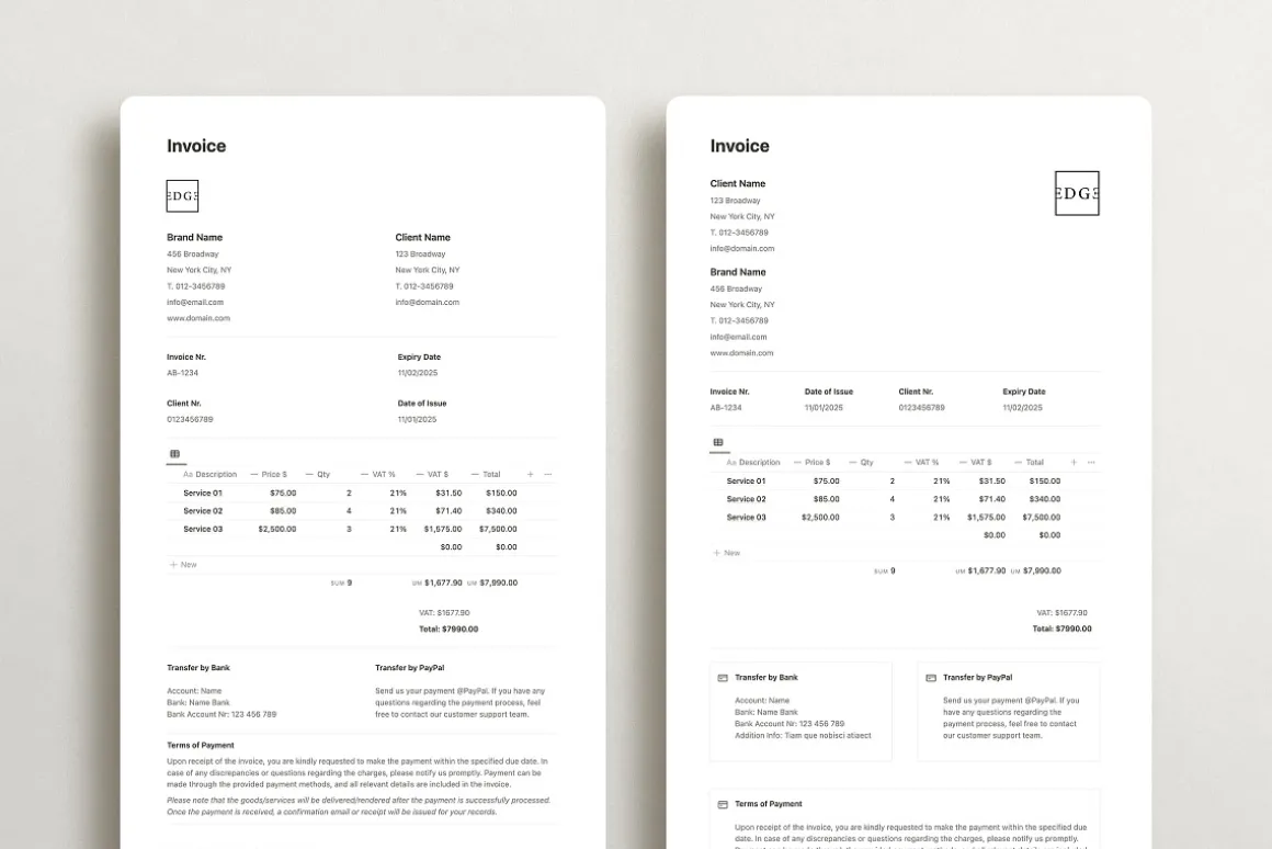Notion Invoice Templates