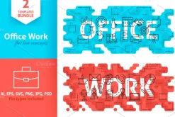 Office Work Word Line Flat Concepts