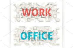 Office Work Word Line Flat Concepts