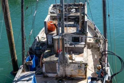 Old fishing boat docked at Fisherman’s Wharf in San Francisco,