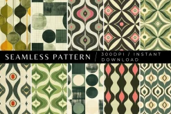 10 Olive Retro Seamless Patterns