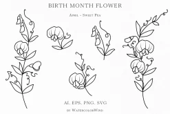 Outline Birth Month Flowers Bundle