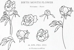 Outline Birth Month Flowers Bundle